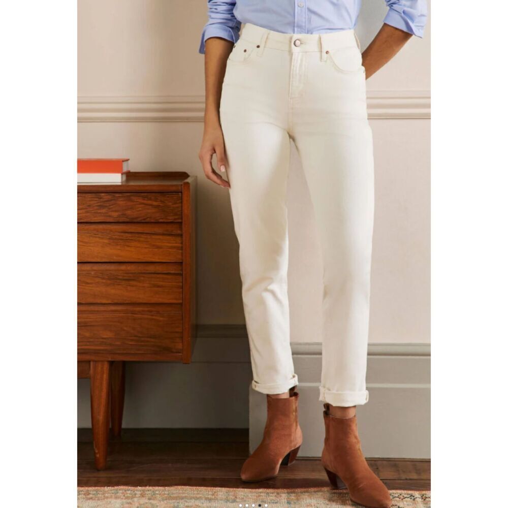 BODEN Women's White Girlfriend High Rise Slim Fit Denim Jeans Size 8 Long